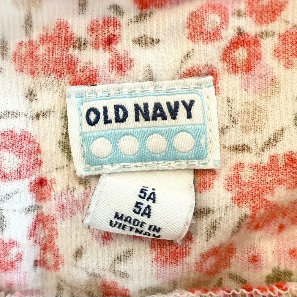 Old Navy Girls Corduroy Floral Red, Pink and White Dress with Ruffled Chest 5T